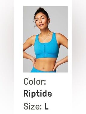 NWT Fabletics Front-Zip Racerback High Impact Sports Bra - Riptide - Large